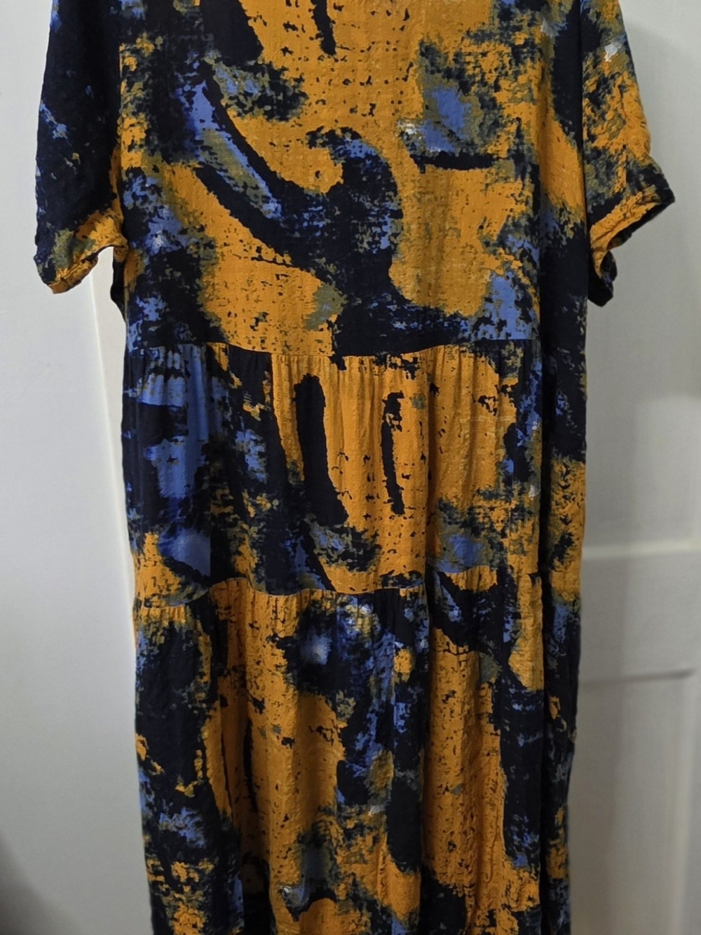 Women’s Abstract Print Midi Dress in Mustard and Navy